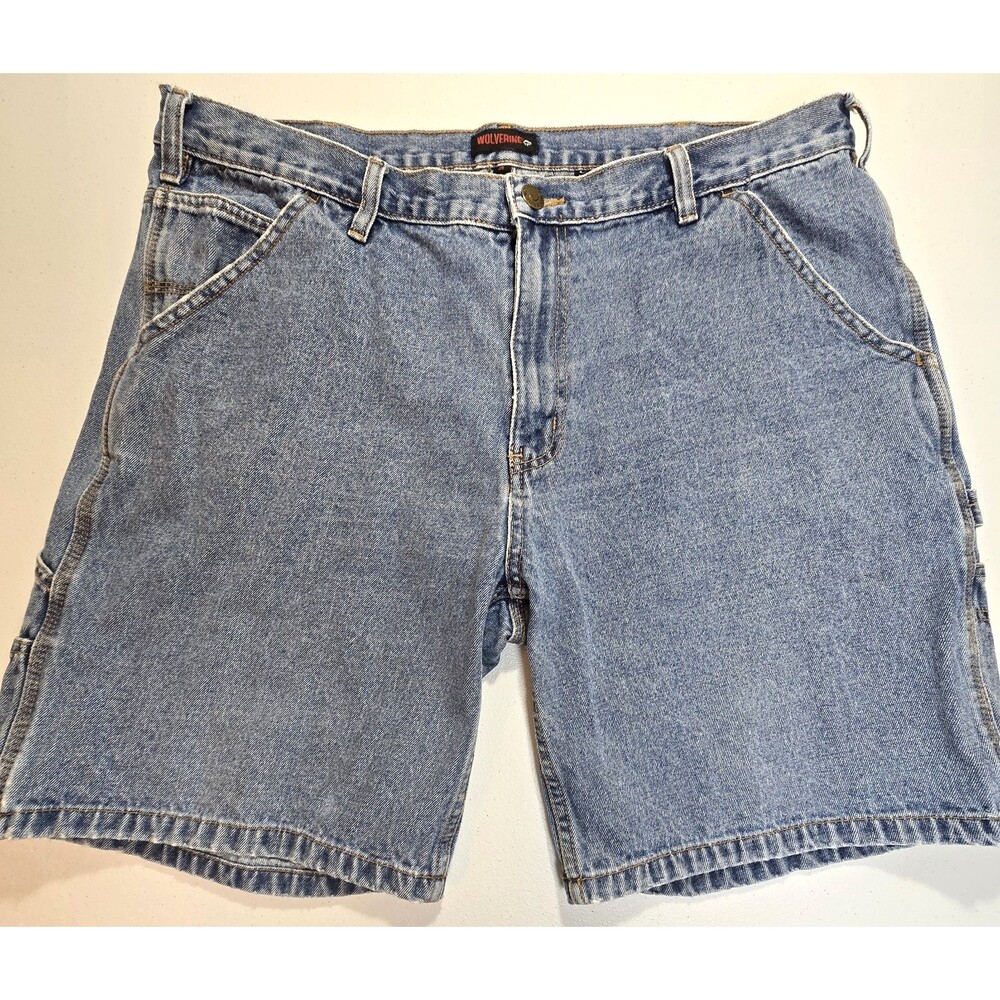 Y2K Wolverine Denim Cargo Shorts Mens 38 Blue 9in Relaxed Utility Workwear